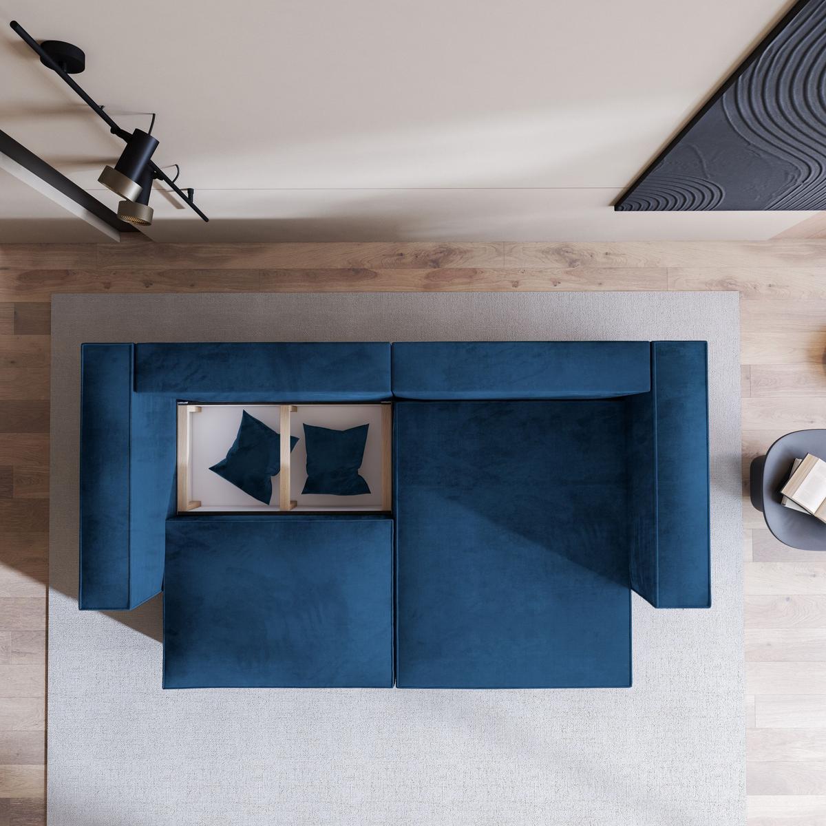 ECKSOFA NERIO M Blau Velours-Stoff mit Schlaffunktion - Blau/Grau, Holz/Kunststoff (245/148cm) - MASSENO
