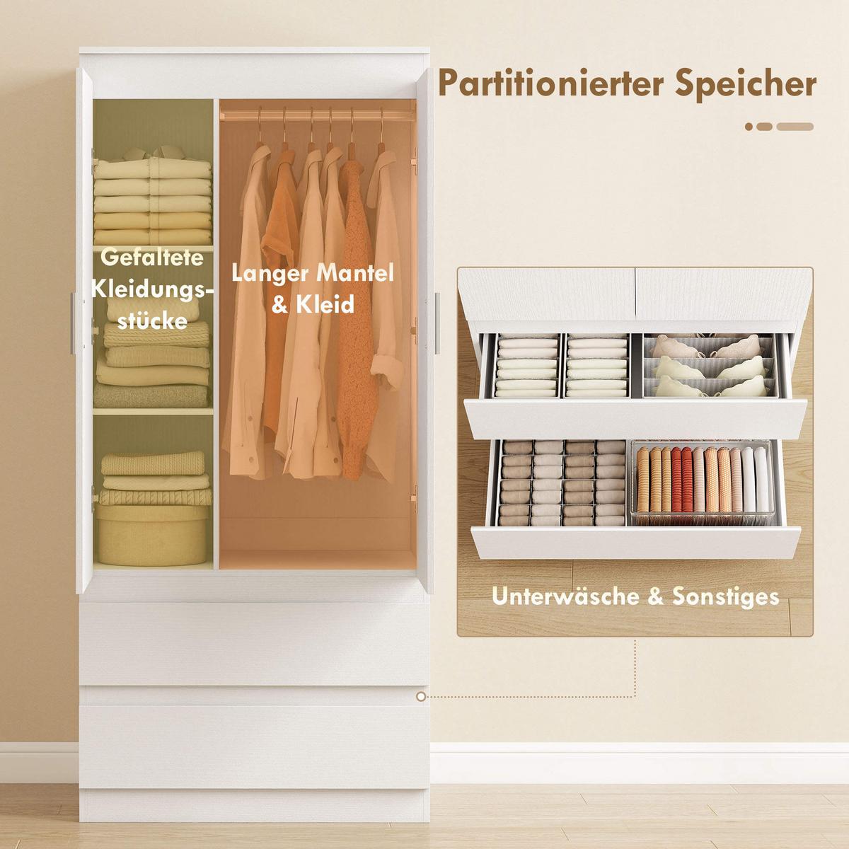 KLEIDERSCHRANK Spanplatte MDF Weiß - Weiß, Holzwerkstoff (55/177.5/80cm) - HOMCOM