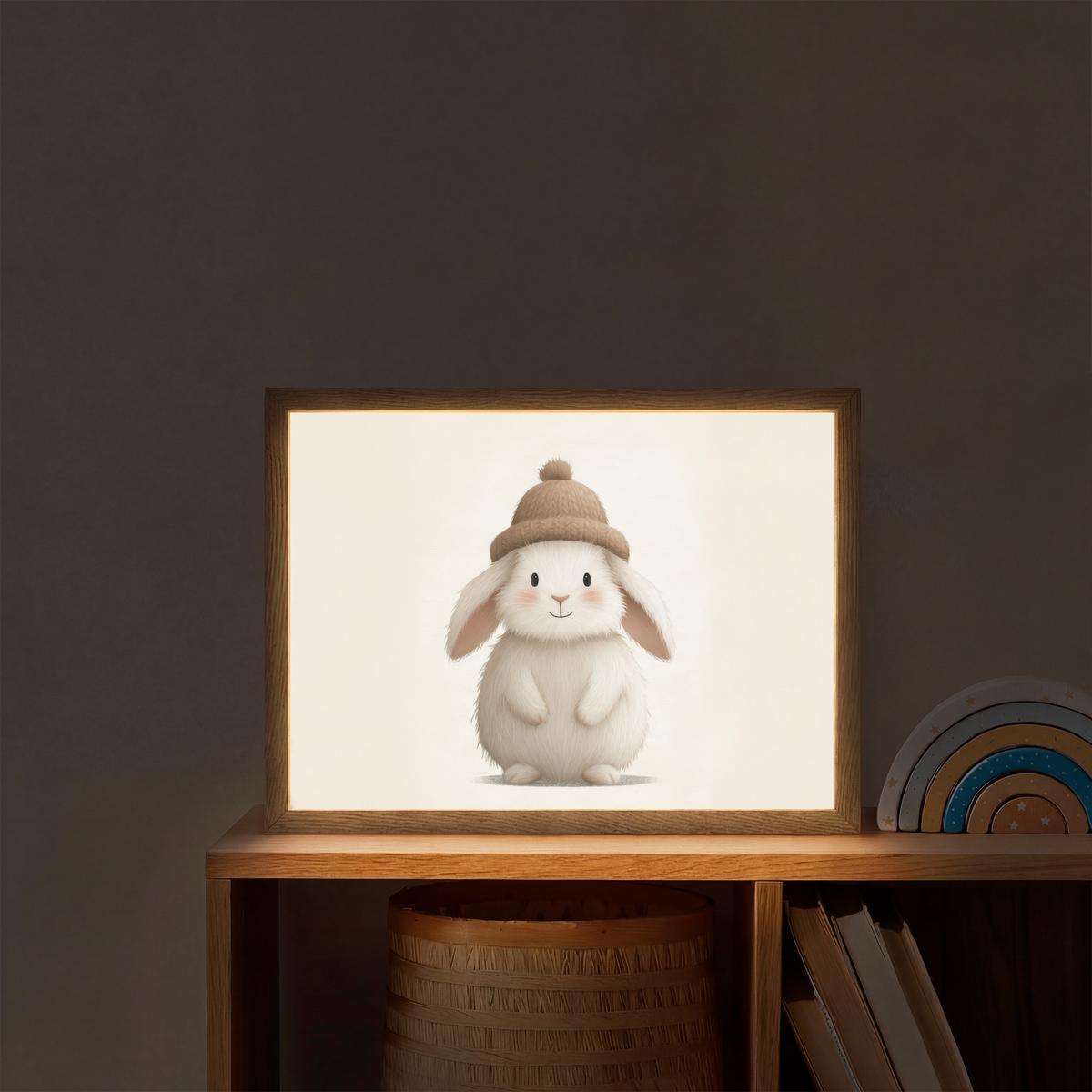 NACHTTISCHLAMPE MIT AKKU Kaninchen - Hut - Ohren - Beige 40x30 cm - Creme, Holzwerkstoff (8/40/30cm) - OnlyWow