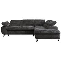 ECKSOFA PETER L Anthrazit Plüsch - Rechts Seite - Anthrazit/Schwarz, Textil/Metall (273/208cm) - MKS