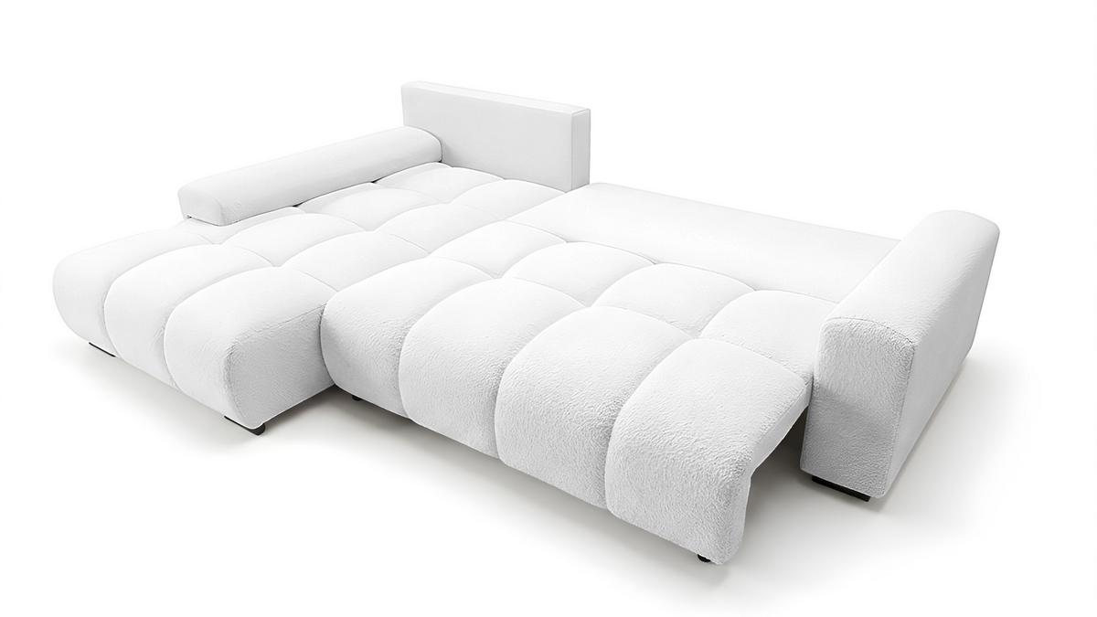ECKSOFA Ovia mit Bettkasten und Schlaffunktion, Bouclé-Stoff in L-Form - Weiß, Textil (270/185cm)