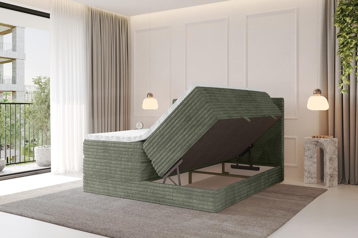 BOXSPRINGBETT mit Matratze H3|H4 und Lattenrost - TOLO KING-v1 120x200 Cord - Olive - Olivgrün, Holzwerkstoff (120/200cm)