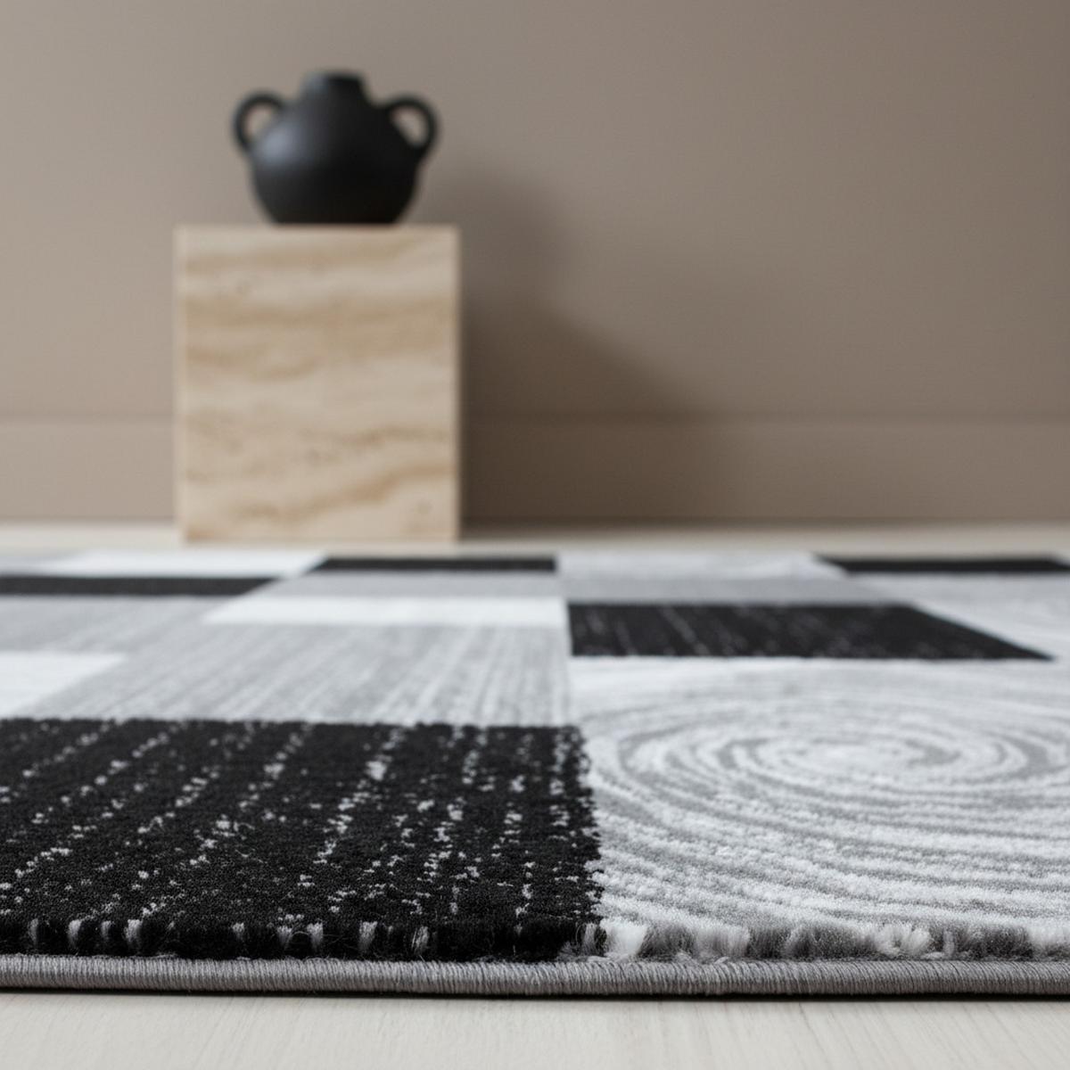 TEPPICH Kurzflor DRAU in Schwarz, abstrakt kariert, 200 x 290 cm - Schwarz, Textil (290/200cm) - KADIMA DESIGN