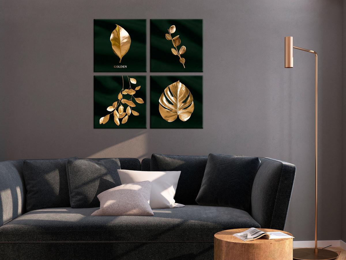 KUNSTDRUCK Gold 40/40 cm - Goldfarben/Grün, Textil (40/40cm) - KUNSTLOFT