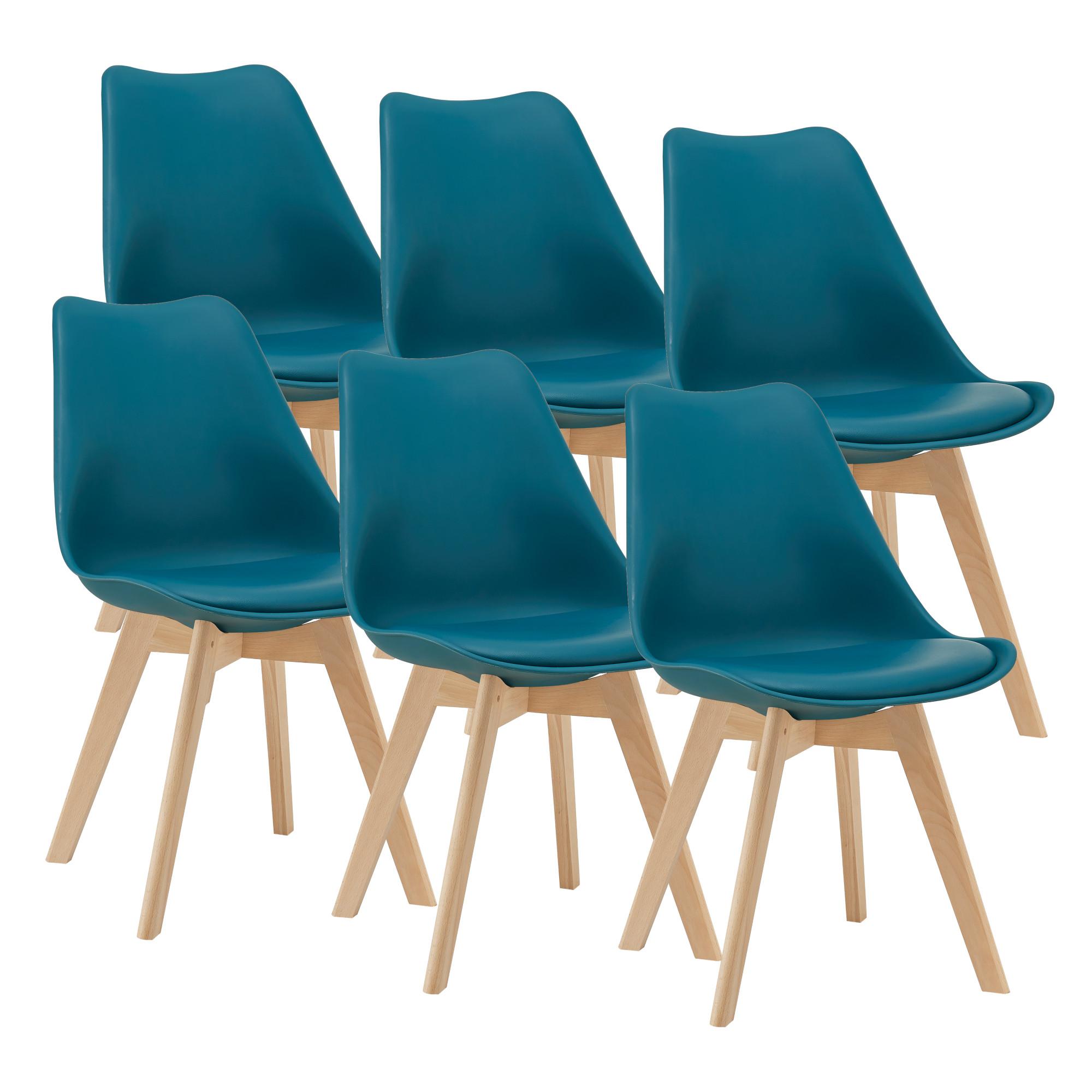 ESSZIMMERSTUHL-SET 6 TLG. Fläten - Türkis, Leder (49/81/57cm) - [en.casa]