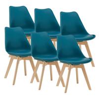 ESSZIMMERSTUHL-SET 6 TLG. Fläten - Türkis, Leder (49/81/57cm) - [en.casa]