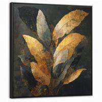 LEINWAND Bilder mit Rahmen - Golden Leaf Komposition - Botanical Luxury - 90x90 - Goldfarben, Textil (90/90cm) - MuchoWow