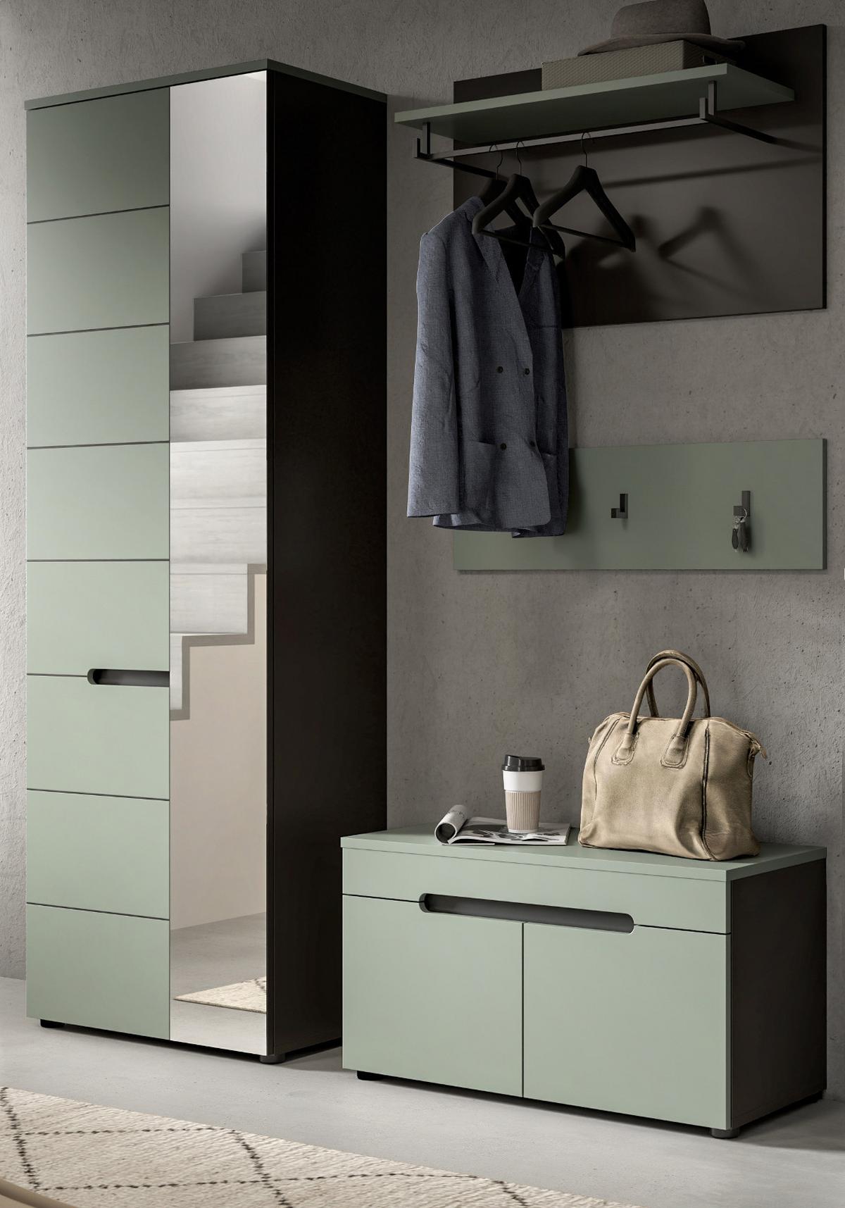 GARDEROBENSCHRANK Salbei Grün und Basalt Grau, Schuhschrank 65 x 190 cm, variable Inneneinteilung und Soft-Close - Salbeigrün/Schwarz, Holzwerkstoff/Kunststoff (65/190/37cm) - Inn.Furn
