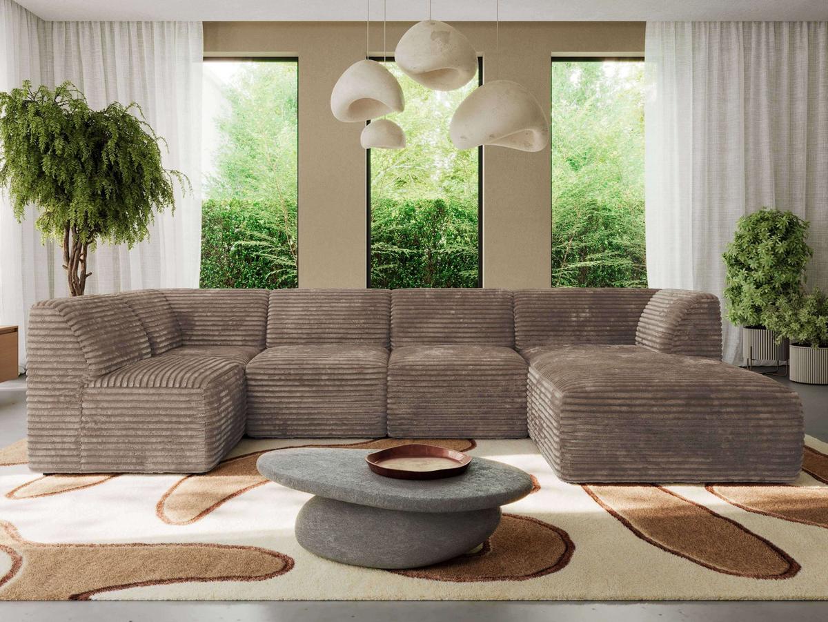 WOHNLANDSCHAFT MODARO U 6M - Braun Cord - Rechts - Schwarz/Braun, Textil (345/78/180cm) - MKS