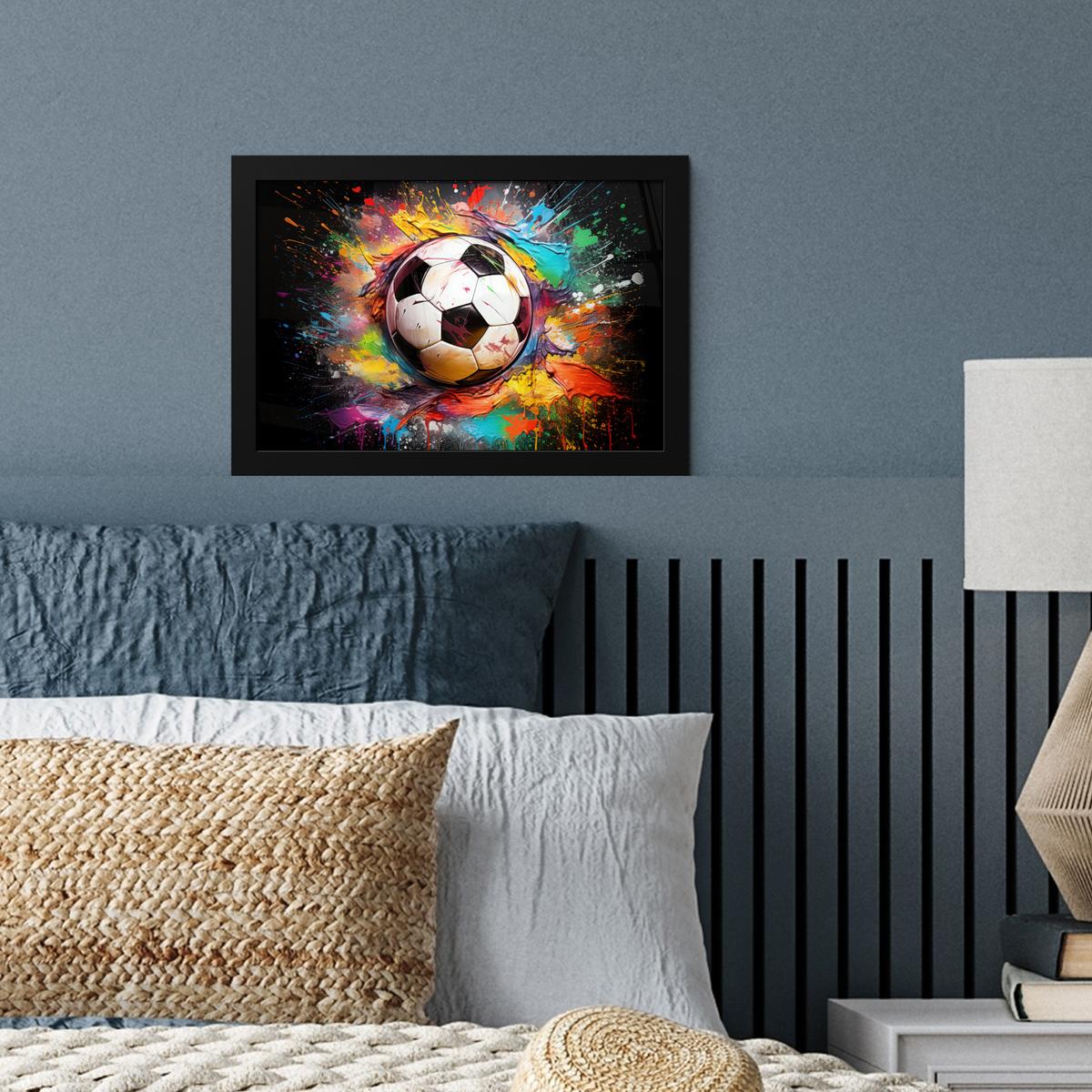 POSTER MIT RAHMENGERAHMTES BILD Fußball - Farbe - Farben - Schwarz - Weiß 30x20 cm - Weiß, Papier (30/20cm) - MuchoWow