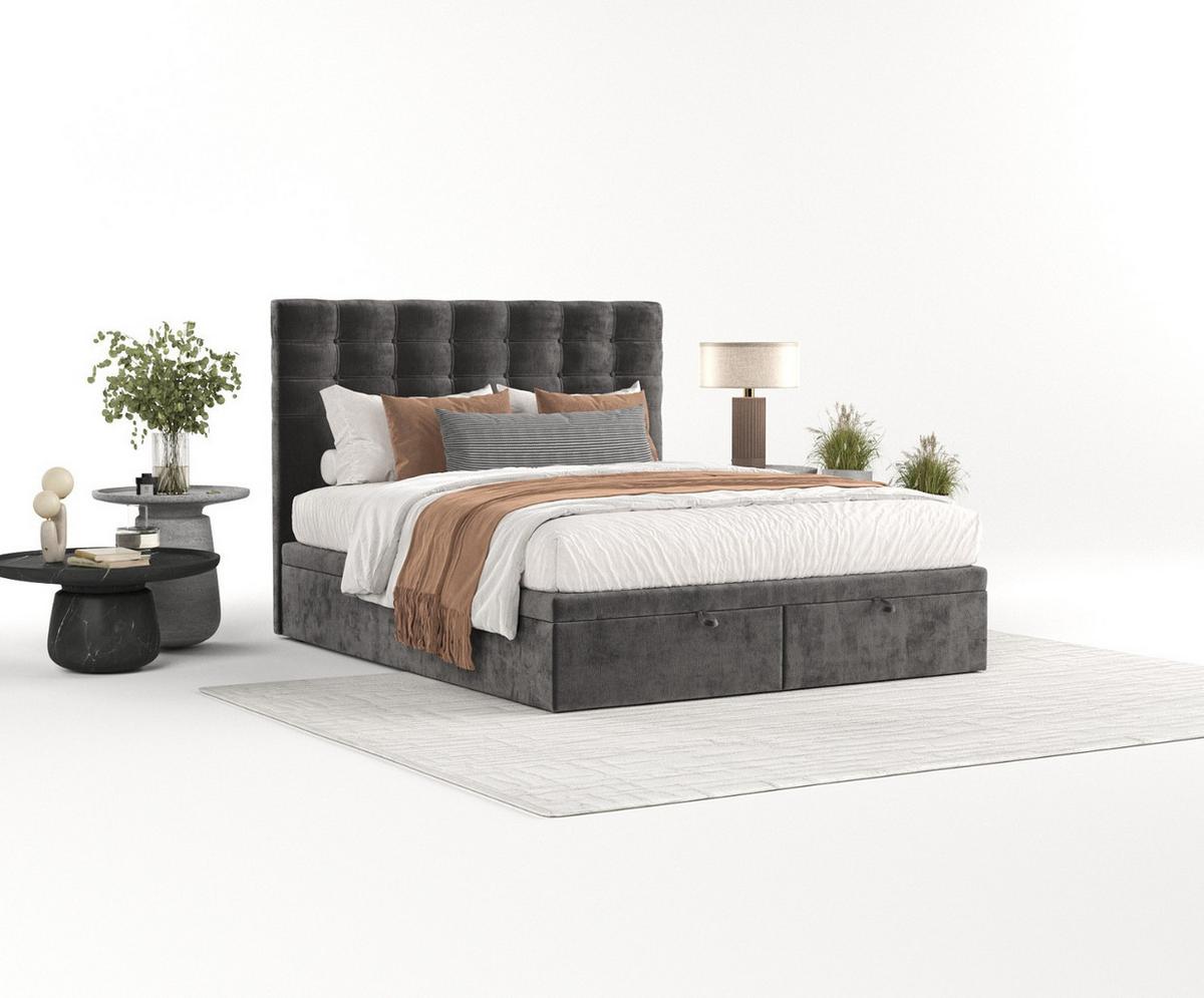 POLSTERBETT Callo mit Stauraum 200/200 cm Stahl im Lotta Stoff - Graphitfarben/Schwarz, Holz/Holzwerkstoff (200/200cm) - AltaBeds