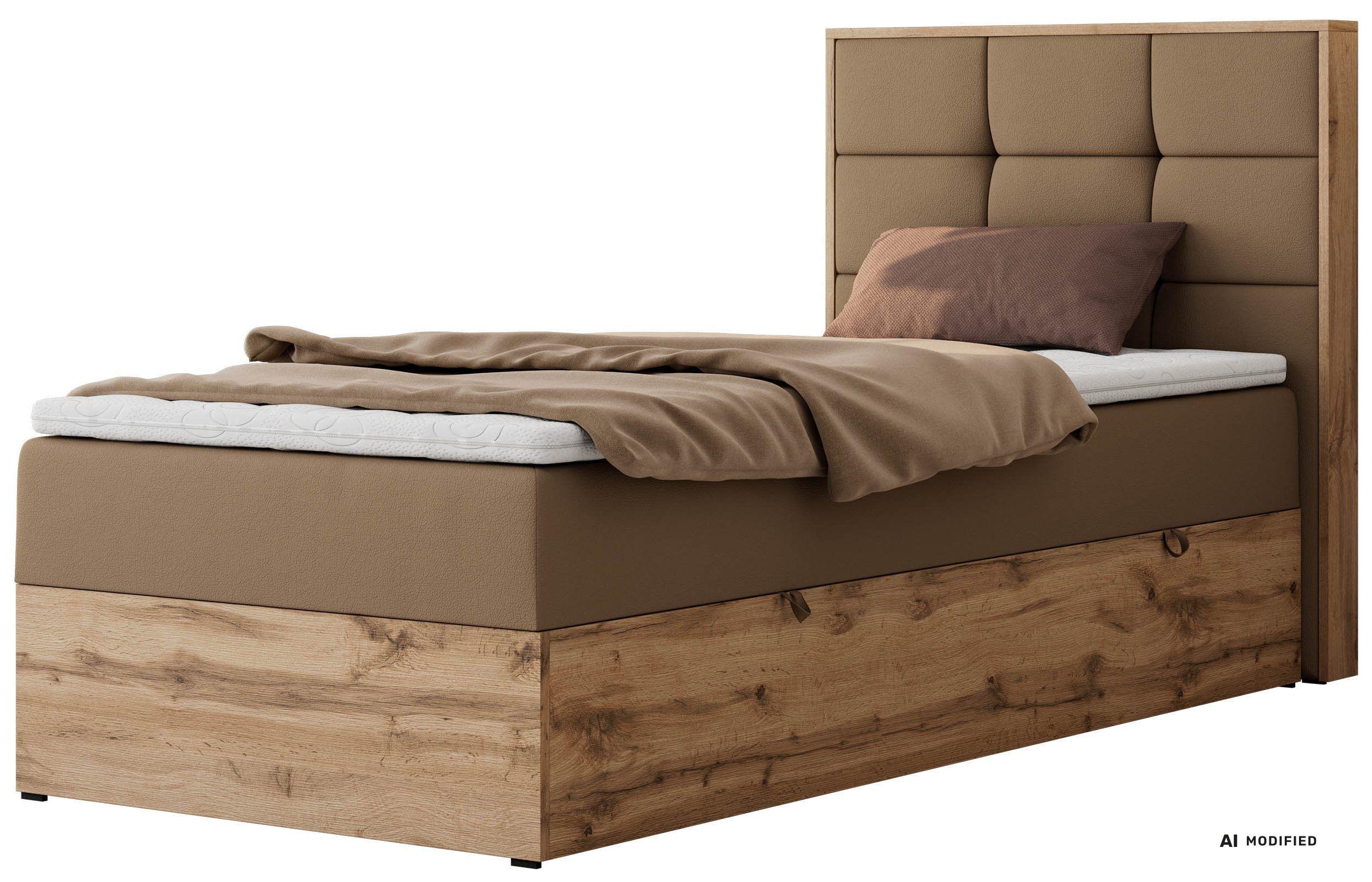 BOXBETT ALBERO 1 90/200 - Braun Kunstleder - Topper T25 - H4 - Rechts - Schwarz/Braun, Kunststoff/Textil (90/200cm) - MKS