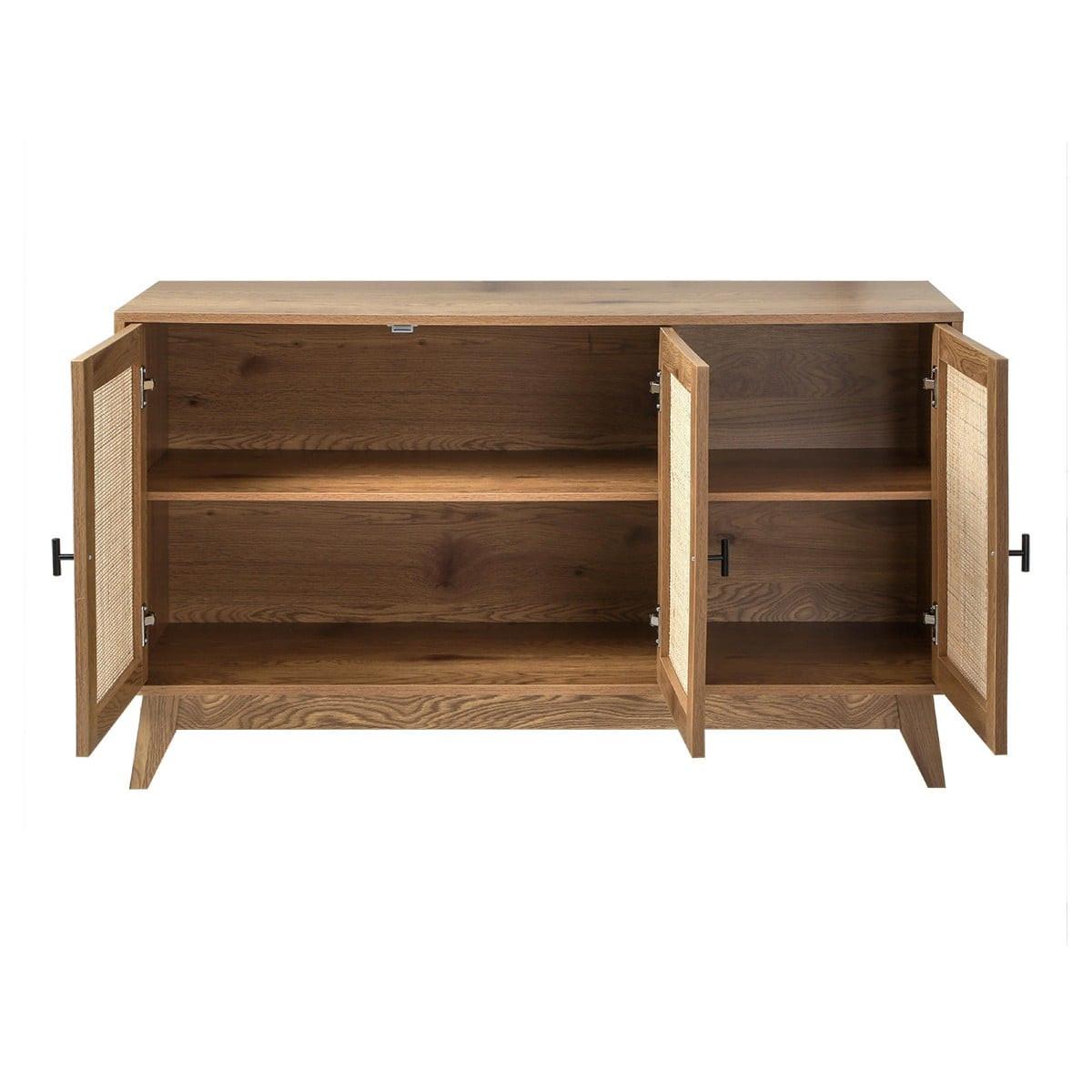 SIDEBOARD 3 Türen mit Naturgeflecht-Front B120 cm - ALIA - Eschefarben, Holzwerkstoff (40/72/46cm) - Calicosy