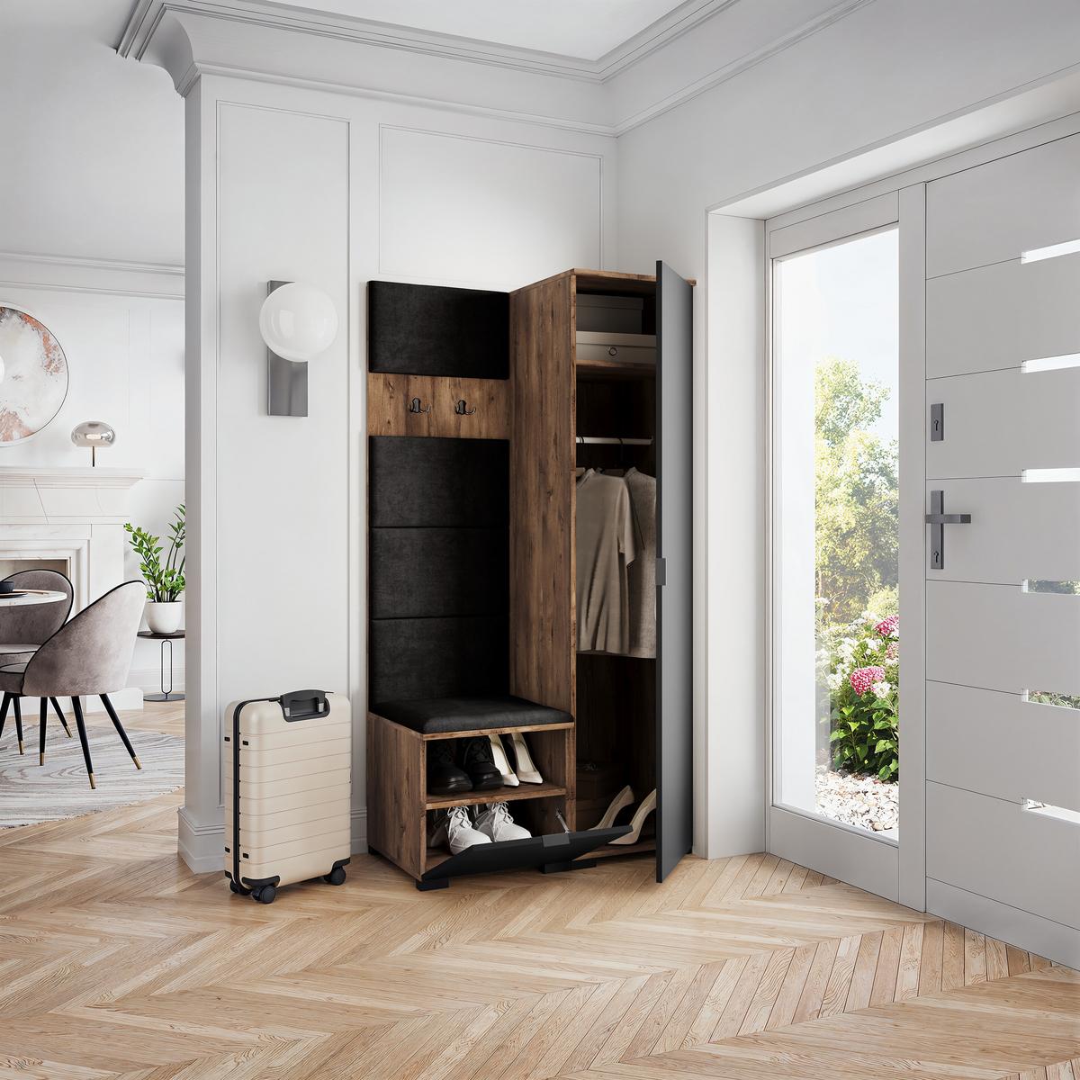 GARDEROBENSCHRANK LORI 95/181/51 cm Modern Eichefarben - Eichefarben/Schwarz, Holzwerkstoff (95/181/51cm) - MASSENO