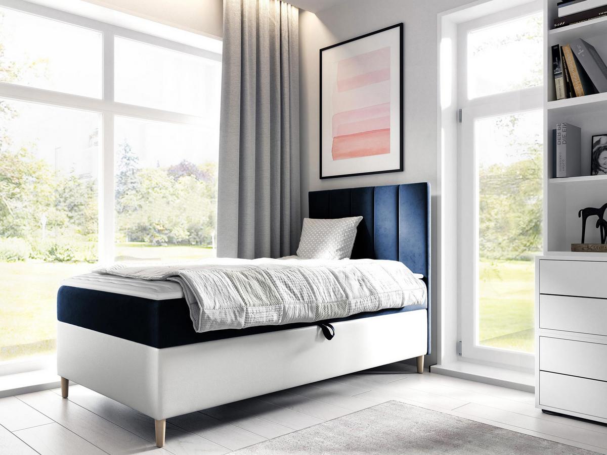BOXBETT Maja Junior 1, Seite zum Öffnen des Bettkastens: Rechts - H3 - Blau/Weiß, Holz (80/200cm) - MIRJAN24