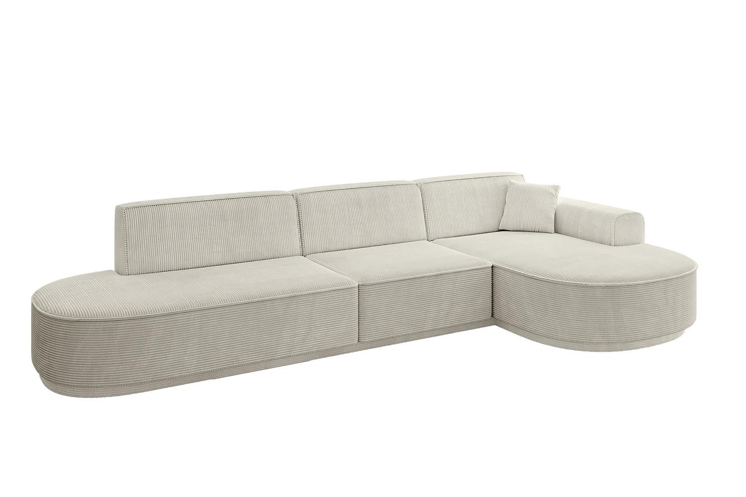ECKSOFA Ottomane Rechts MARI-L2-v3 - 328x171x83 cm Creme Cord - Hellgrau/Creme, Holzwerkstoff/Kunststoff (171/328cm) - ALTDECOR