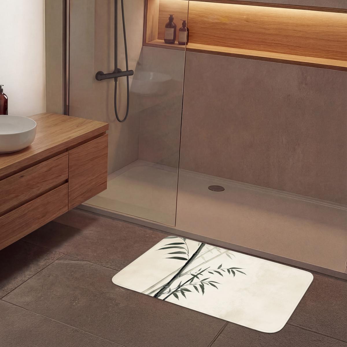 BADEMATTE Japandi - Bambus - Beige 90x60 cm - Ecru, Textil (90/60cm) - OnlyWow
