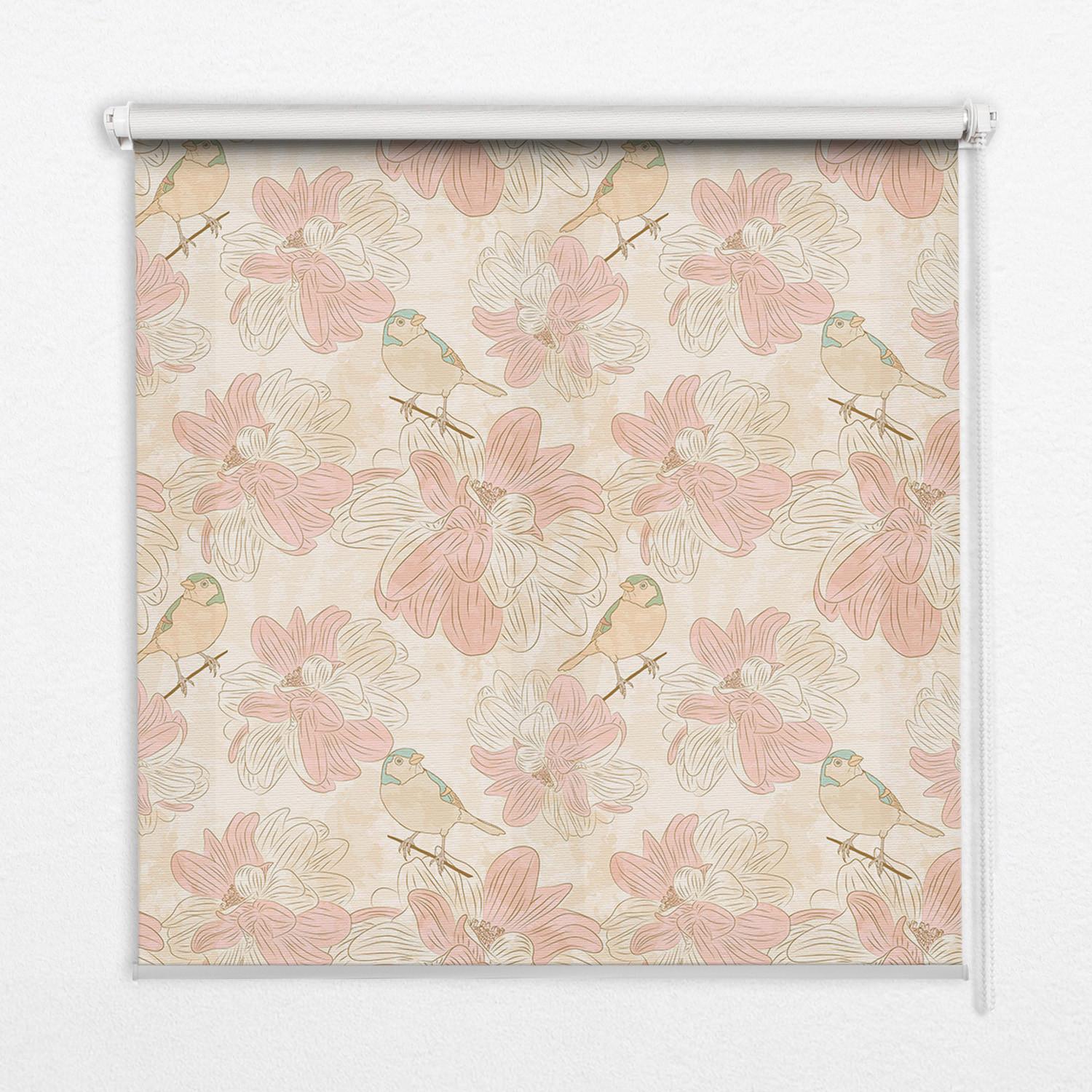 INNENROLLO - Fensterrollo - Rollo - 120x140 cm - Vögel zwischen den Blumen - Pink, Kunststoff (120/140/0.5cm) - TULUP