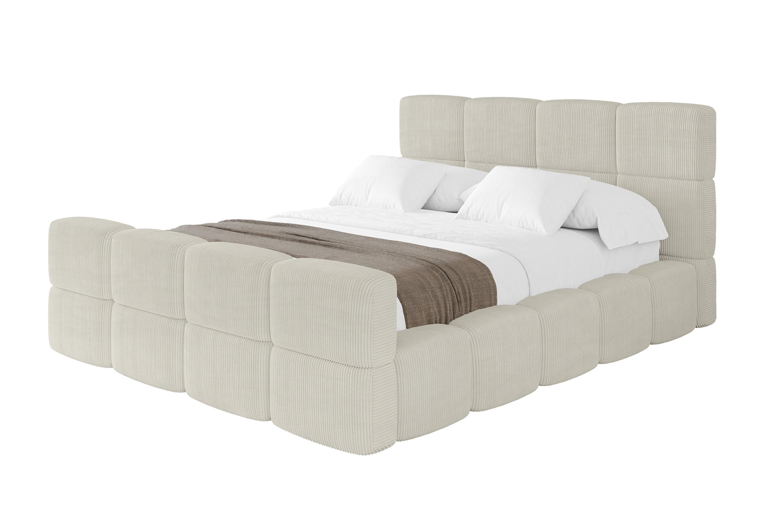 POLSTERBETT mit Bettkasten und Lattenrost, Bett mit Matratze H3/H4, Kopfteil, Boxbett, Doppelbett mit Stauraum - NATA-Z 140x200 Creme - Ecru, Holzwerkstoff/Textil (140/200cm) - ALTDECOR