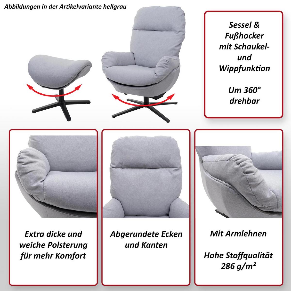 RELAXSESSEL + HOCKER Hellgrau - Hellgrau, Textil (72/101/73cm) - MCW