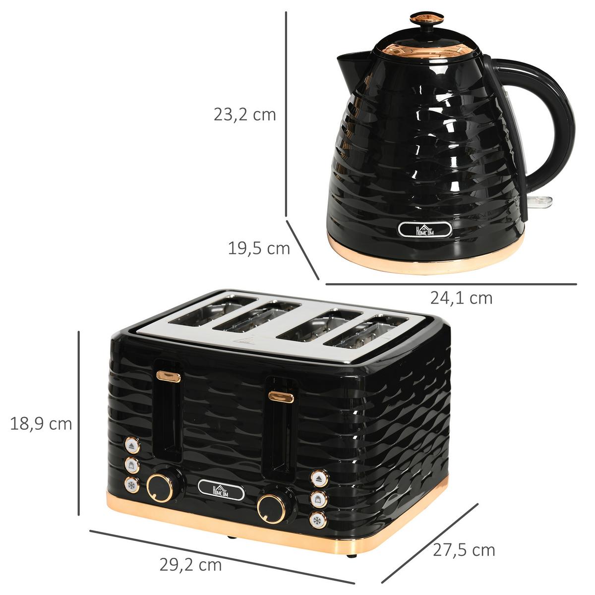 WASSERKOCHER-SET 2-TLG. aus Kunststoff, Stahl Schwarz - Schwarz, Kunststoff (19.5/23.2/24.1cm) - HOMCOM