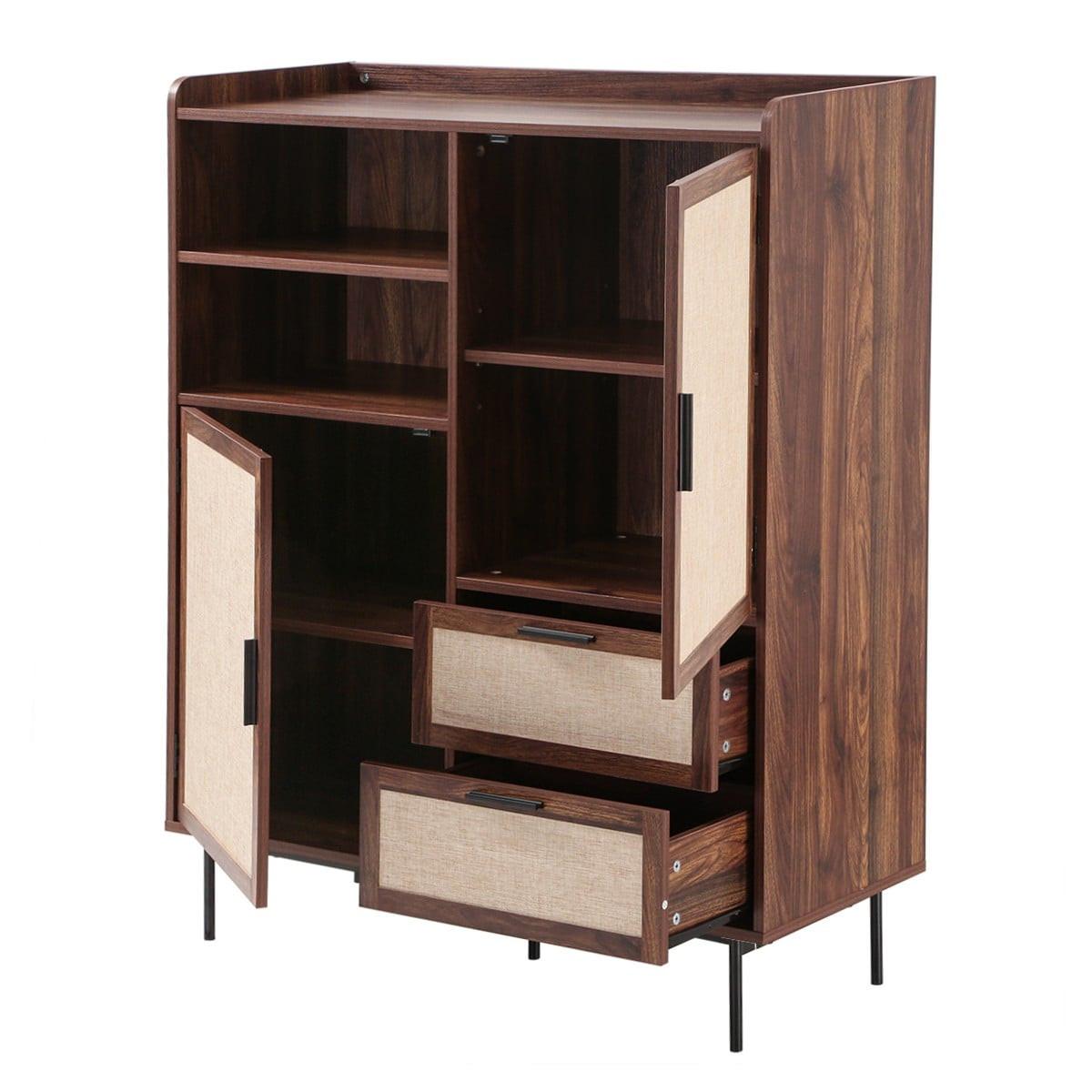 HIGHBOARD 2 Türen 2 Schubladen aus Textil und Walnuss-Dekor 120/40/80 cm - Nussbaumfarben, Holzwerkstoff (39.5/120/47cm) - Calicosy