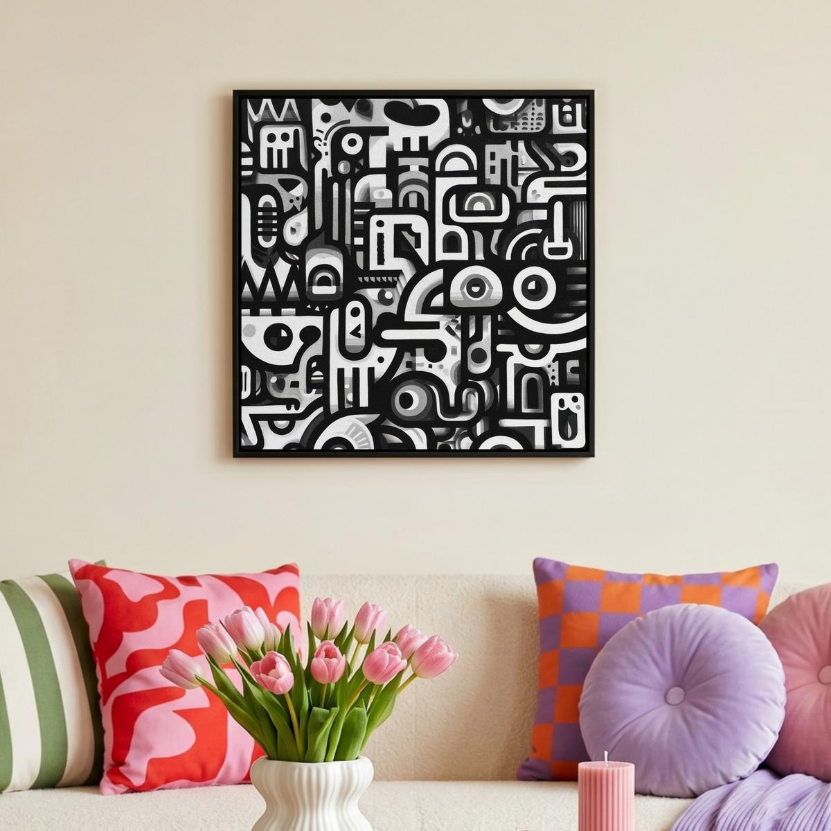 LEINWAND Bilder mit Rahmen - Symbole - Abstrakt - Grafik - Schwarz - 50x50 - Schwarz, Textil (50/50cm) - MuchoWow