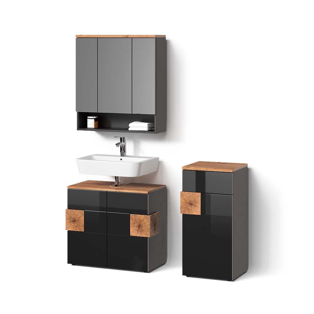 BADMÖBEL-SET Tanaro Anthrazit 3 Teile - Anthrazit, Holzwerkstoff (73/64/37cm) - Livinity®