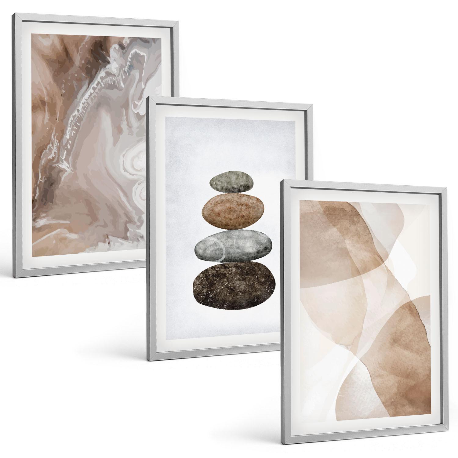 BILDER SET 3er Set - 40x60 cm Silberner Rahmen - Abstrakte Pastellformen - Silberfarben, Kunststoff (40/60cm) - TULUP