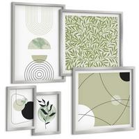 BILDER SET 5er Set - 50x50 cm & 20x30 cm & 40x60 cm Silberner Rahmen - Abstrakte Pflanzenmotive - Silberfarben, Kunststoff (40/60cm) - TULUP
