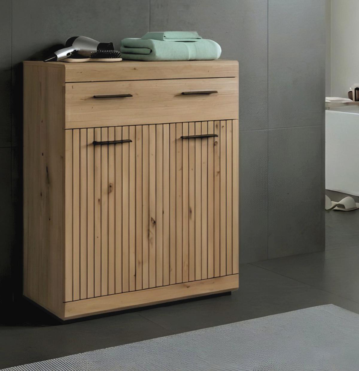 BADKOMMODE Eiche Artisan 74 x 88 cm, Badschrank mit moderner Rillen-Optik - Schwarz/Eiche Artisan, Holzwerkstoff/Kunststoff (74/88/31cm) - Inn.Furn