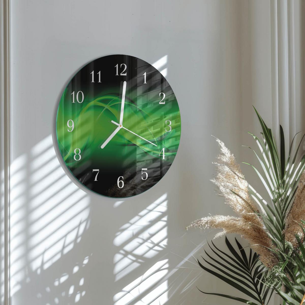 WANDUHR aus Glas Ø30 cm - Abstraktion - Grün, Glas (30/30/0.4cm) - TULUP