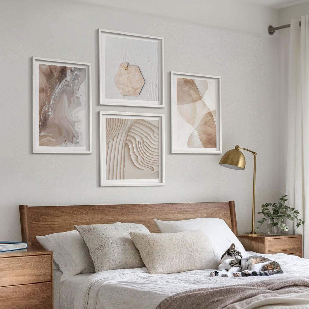 BILDER SET 4er Set - 50x50 cm & 40x60 cm Weißer Rahmen - Abstrakte bemalte Strukturen - Weiß, Kunststoff (50/50cm) - TULUP