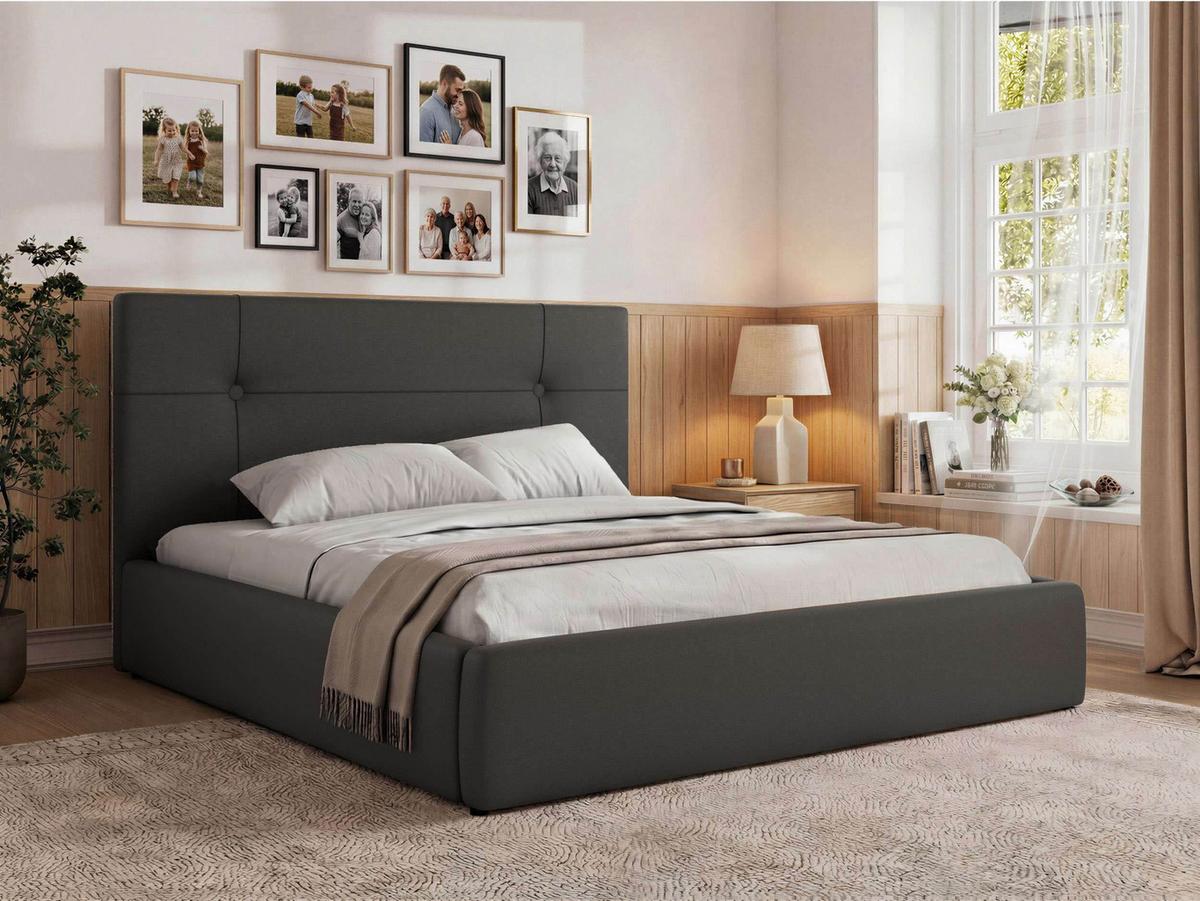 POLSTERBETT CALERIO CLASSIC 200/200 - Dunkelgrau Kunstleder - Matratze Pocket - Dunkelgrau/Schwarz, Kunststoff/Textil (200/200cm) - MKS