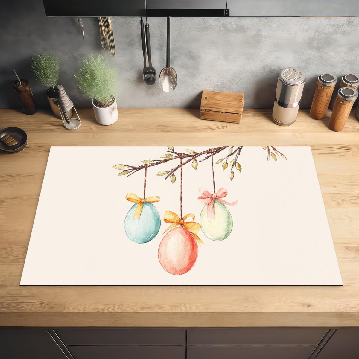HERDABDECKPLATTE Osterkuchen - Schleife - Eier Induktionsmatte 83x51 cm - Creme, Kunststoff (83/51.5/0.2cm) - MuchoWow