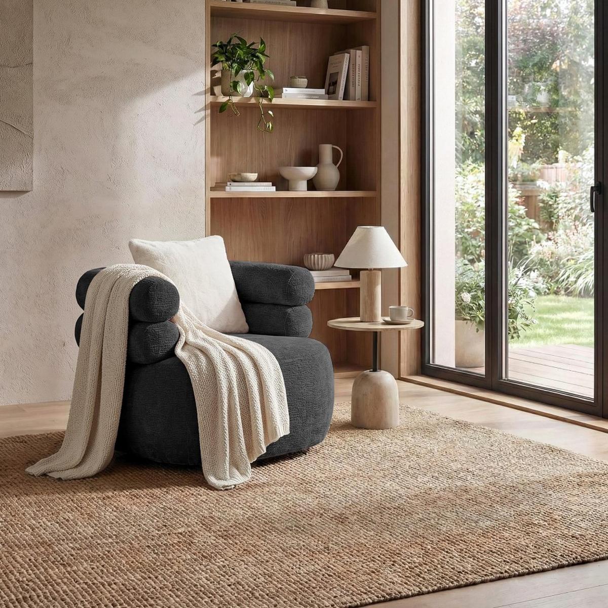 SESSEL Nano, Drehsessel mit runder Form, Schwarz - Schwarz, Textil (95/75/95cm) - Beautysofa