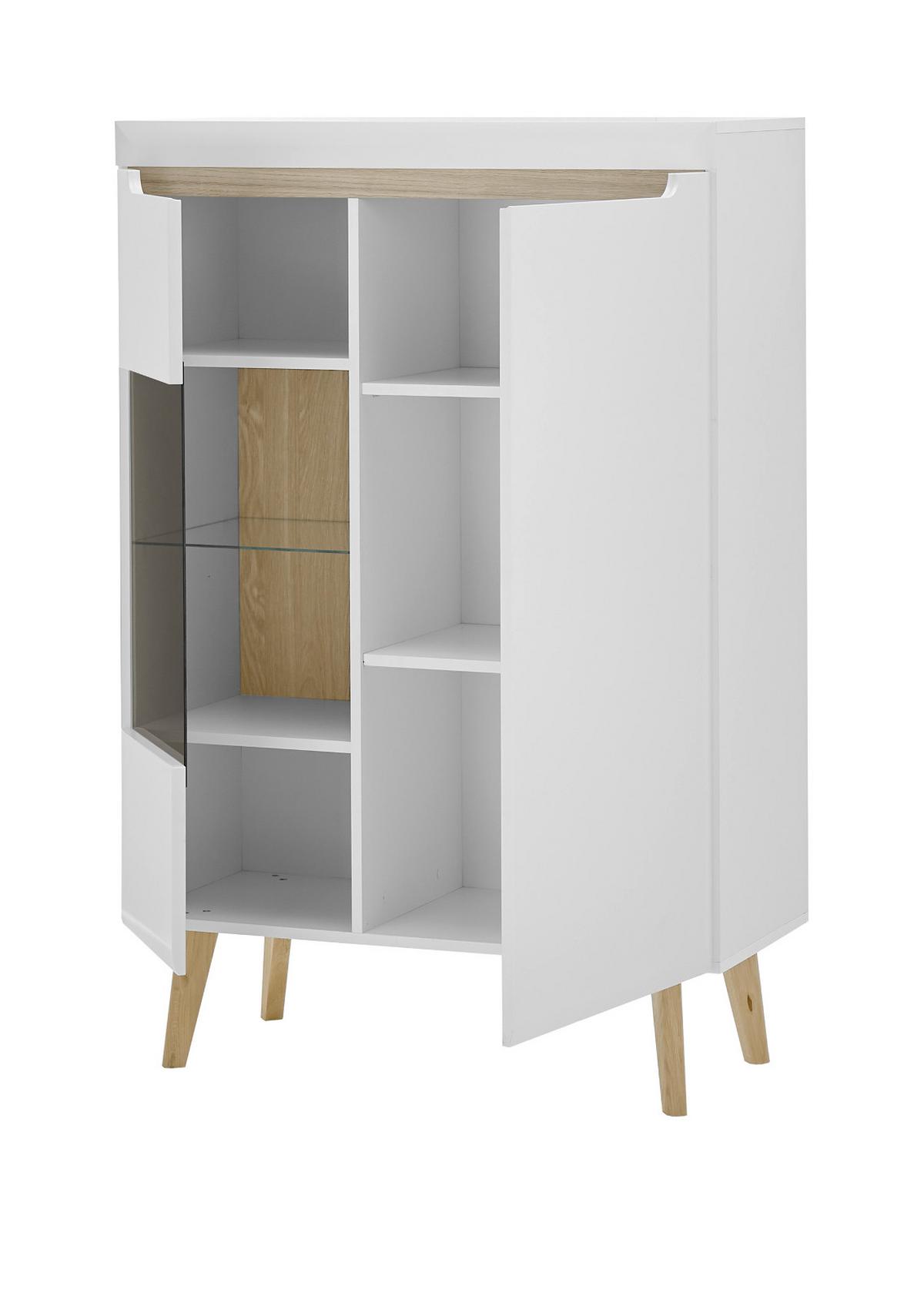 HIGHBOARD weiß, Eiche, skandinavisch 90 x 134 cm, Vitrine mit Soft-Close-Funktion - Eichefarben/Weiß, Glas/Holz (90/134/40cm) - Furn.Design