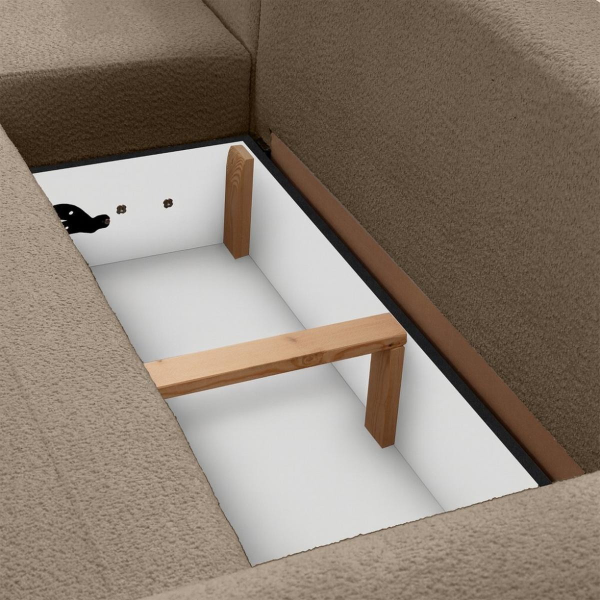 WOHNLANDSCHAFT Oliver mit Schlaffunktion, Dunkelbeige, Bouclé-Stoff - Schwarz/Cappuccino, Holzwerkstoff (355/87/160cm) - Beautysofa