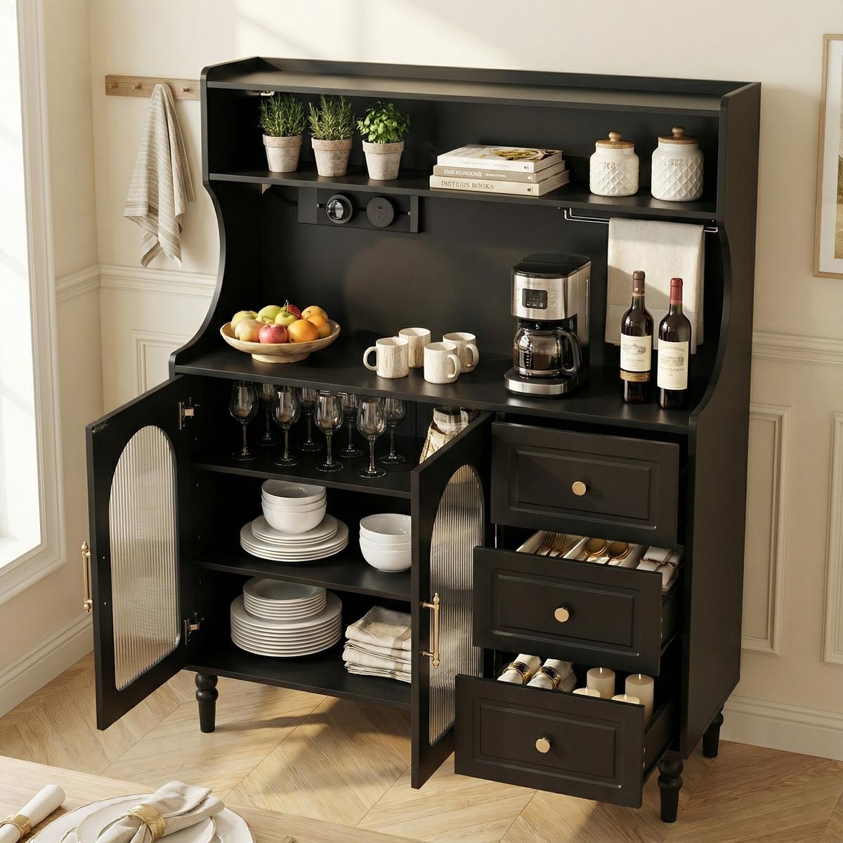 SIDEBOARD in Schwarz mit Steckdose - Schwarz, Holzwerkstoff (120/139/40cm) - Urban Meuble