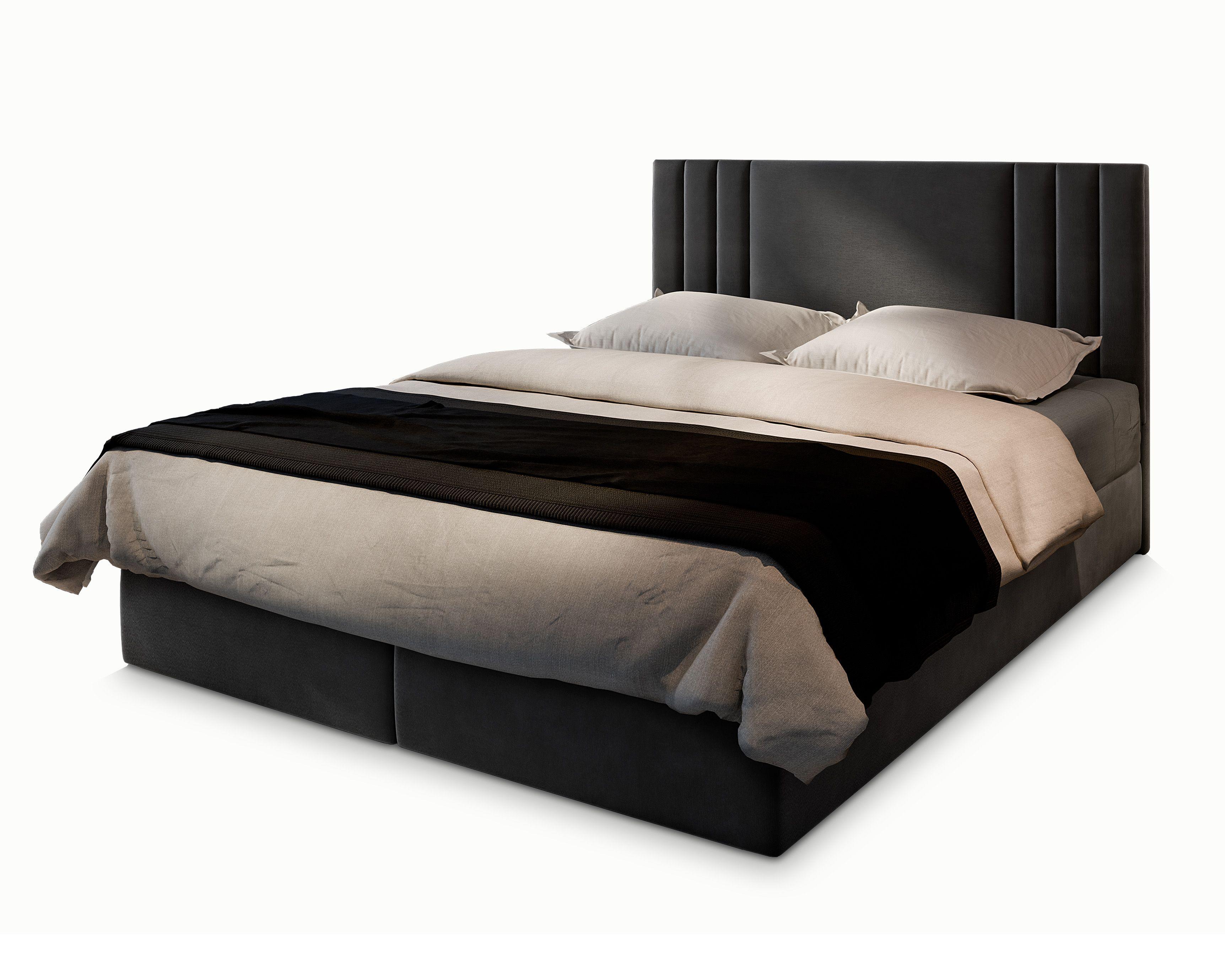 BOXBETT BRES 140x200 cm mit Matratze und Topper - Grau - Grau, Holz (140/200cm) - MASSENO