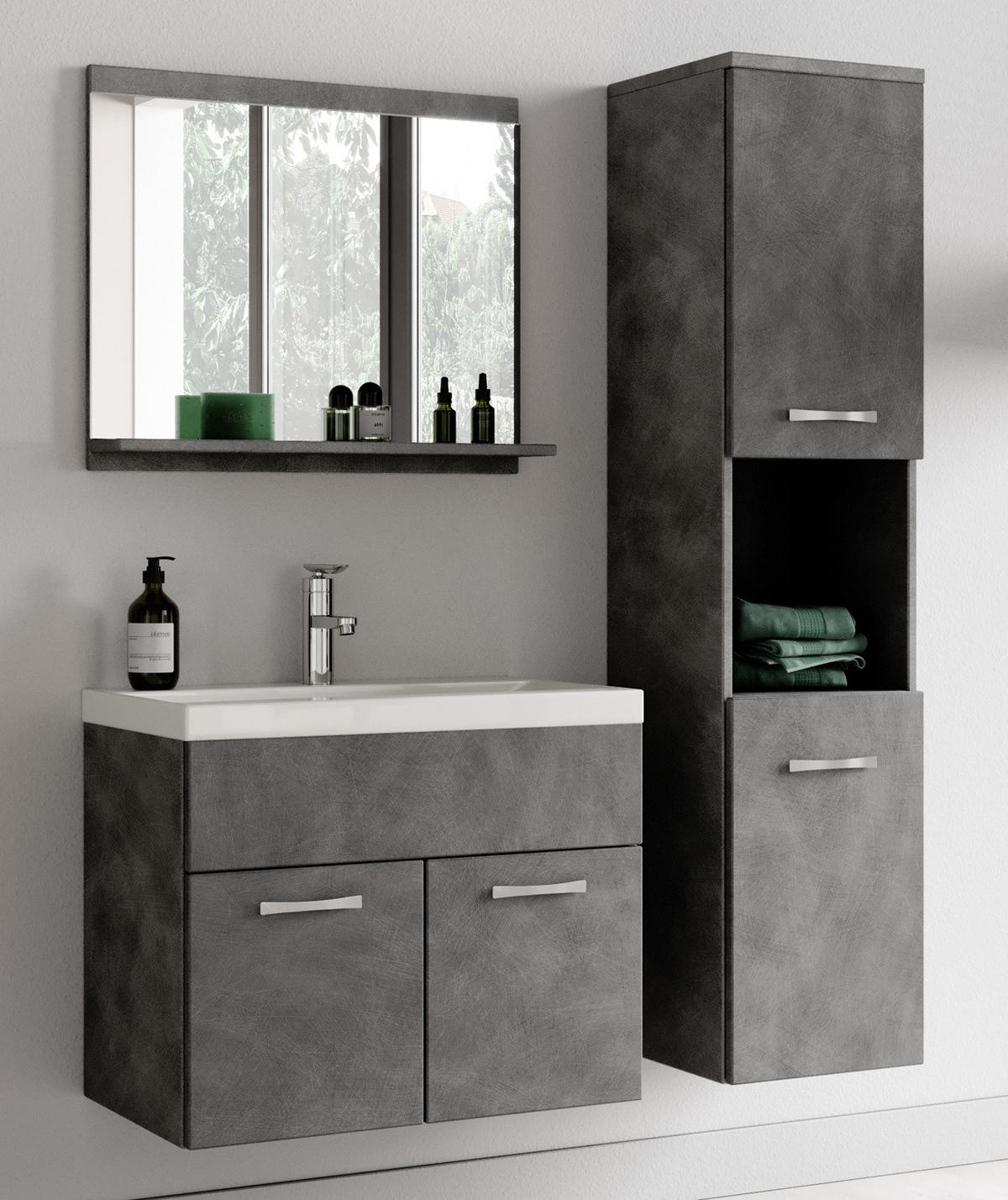 BADMÖBEL-SET Montreal 3 Teile Dunkel Grau - 60 x 35 x 51 cm - Grau, Holz (60/51/35cm) - Badplaats