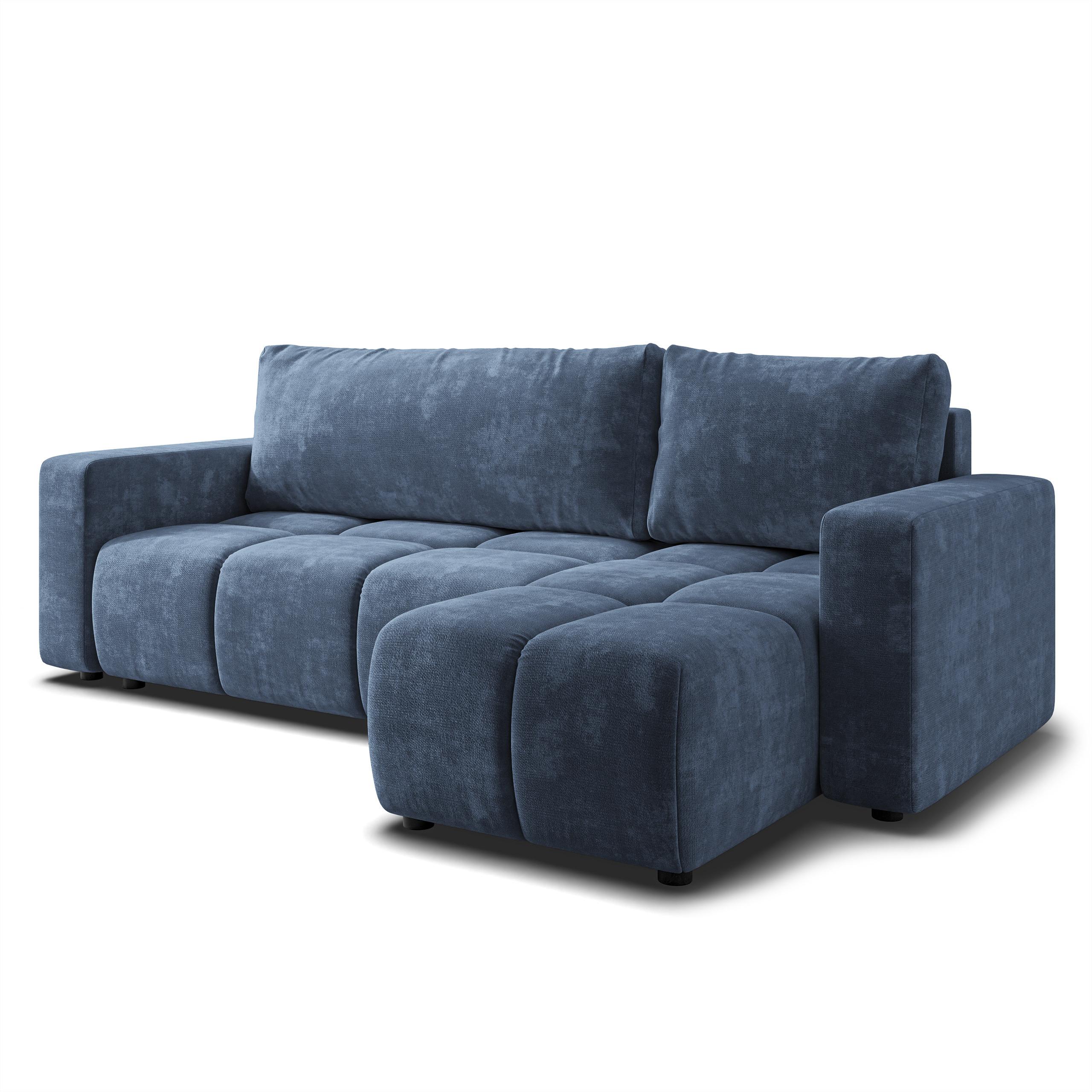 ECKSOFA RAMIL Blau Chenille mit Schlaffunktion - Blau, Holz (240/149cm) - MASSENO