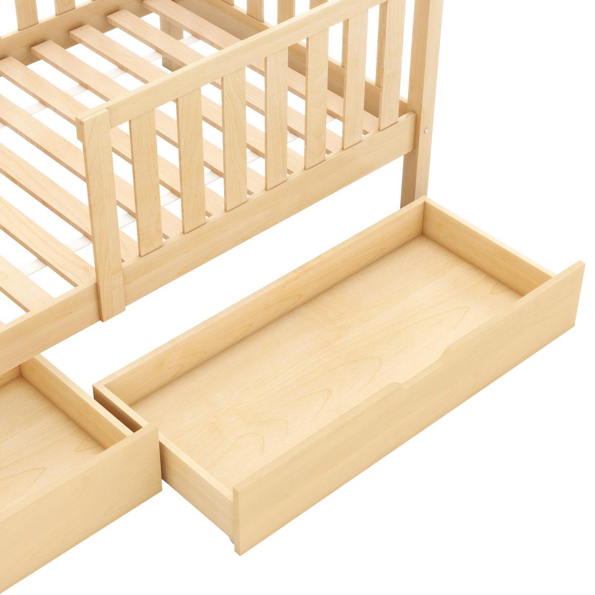 KINDERBETT HAUSBETT 90x200 massivholz in natur mit 2 schubladen - Naturfarben, Holz (90/200cm) - Urban Meuble