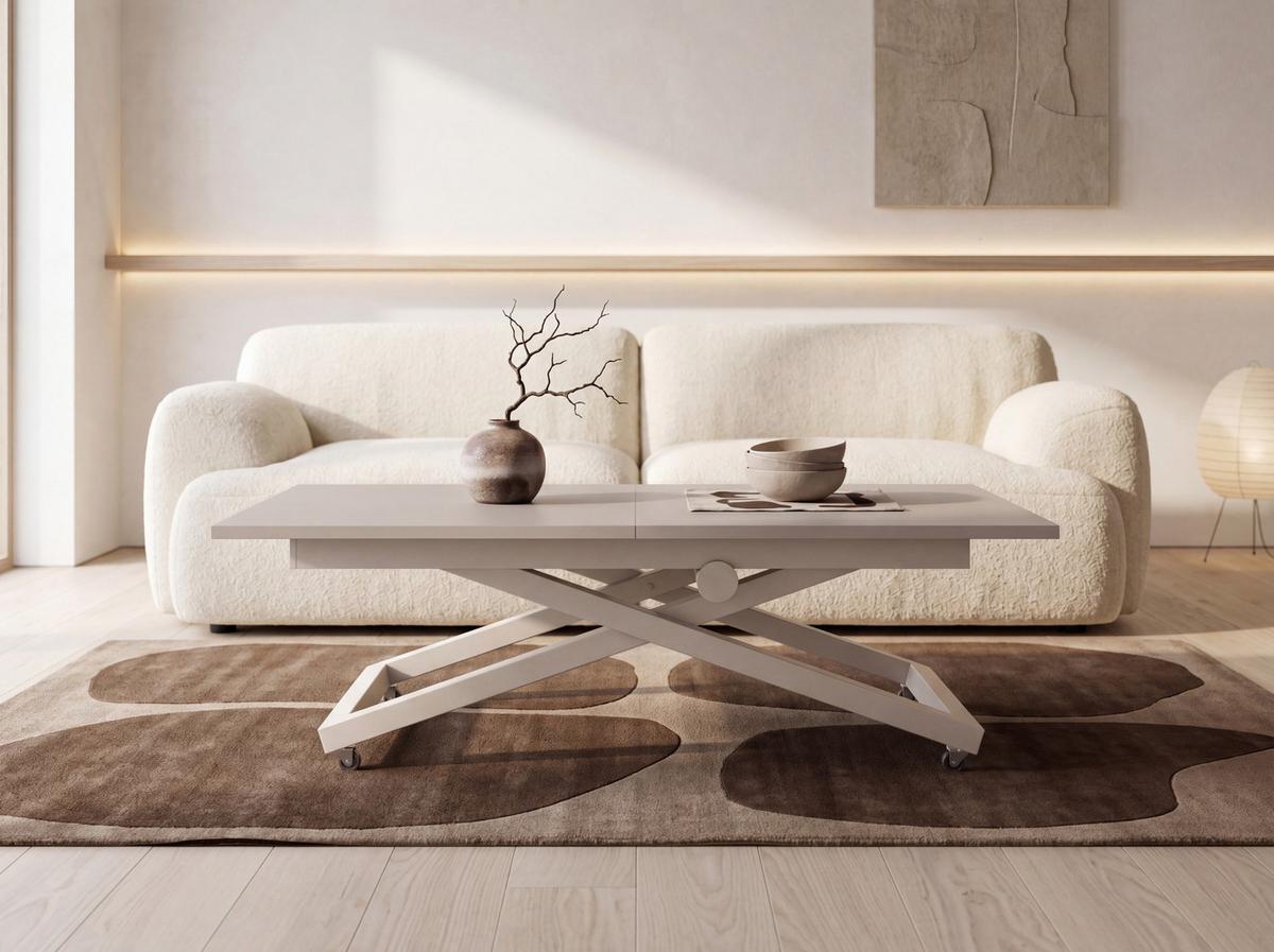 COUCHTISCH Axen höhenverstellbar ausziehbar, Kaschmir 120-160/80/38-75 cm - Kaschmir/Beige, Holzwerkstoff/Metall (80/160/75cm) - WFL GROUP