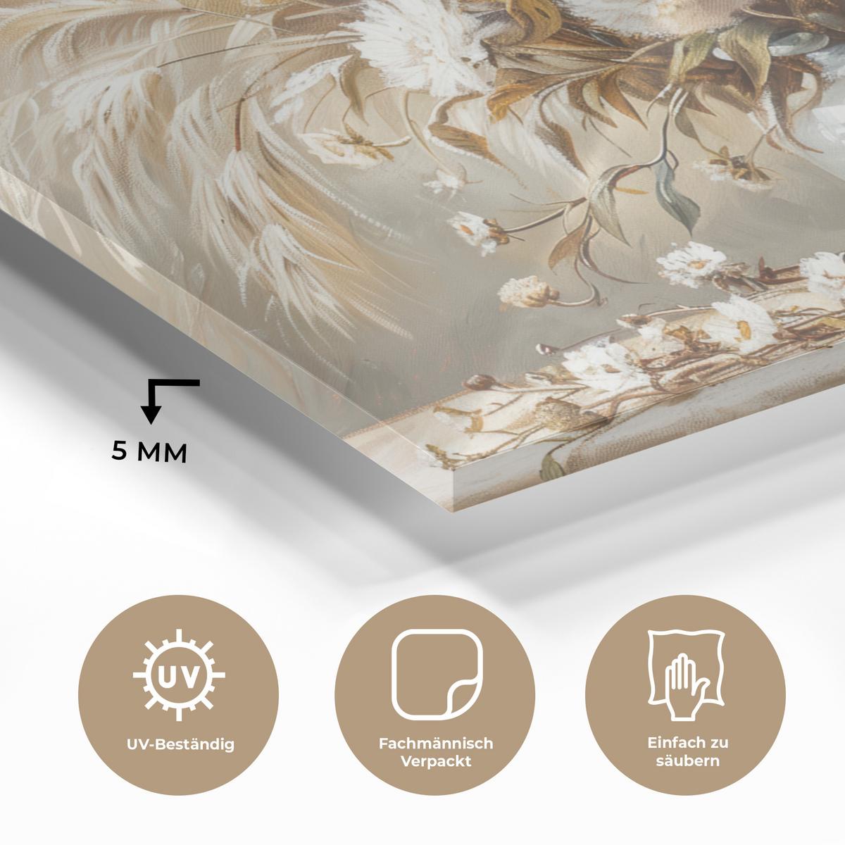 ACRYLGLASBILD Blumen - Vase - Stilleben - Beige 80x60 cm - Creme, Glas (80/60cm) - MuchoWow