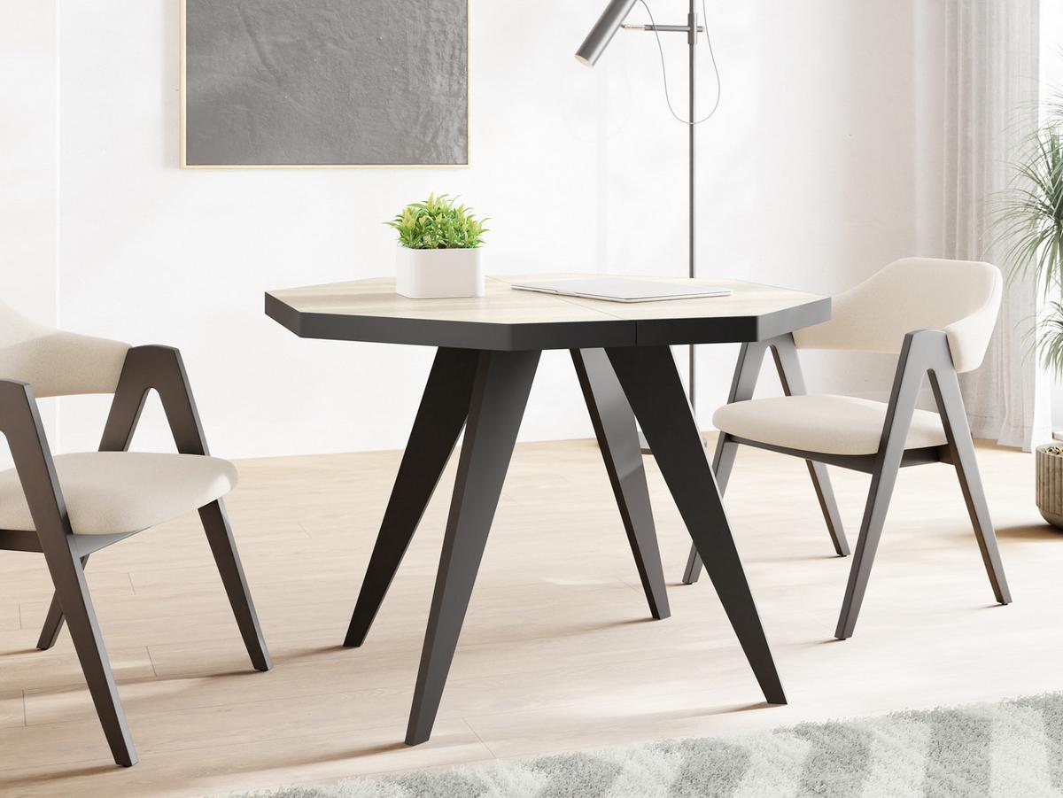 ESSTISCH Diamond Black achteckiger ausziehbarer, Sonoma Eiche 100-200/100/76 cm - Schwarz/Sonoma Eiche, Holz/Holzwerkstoff (100/200/77cm) - WFL GROUP