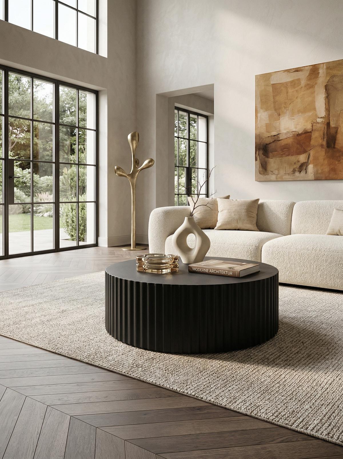 SOFATISCH Rund, Schwarz Metall, Wellenmuster, Maße 67x67x31 cm - Schwarz, Metall (67/67/31cm) - KADIMA DESIGN
