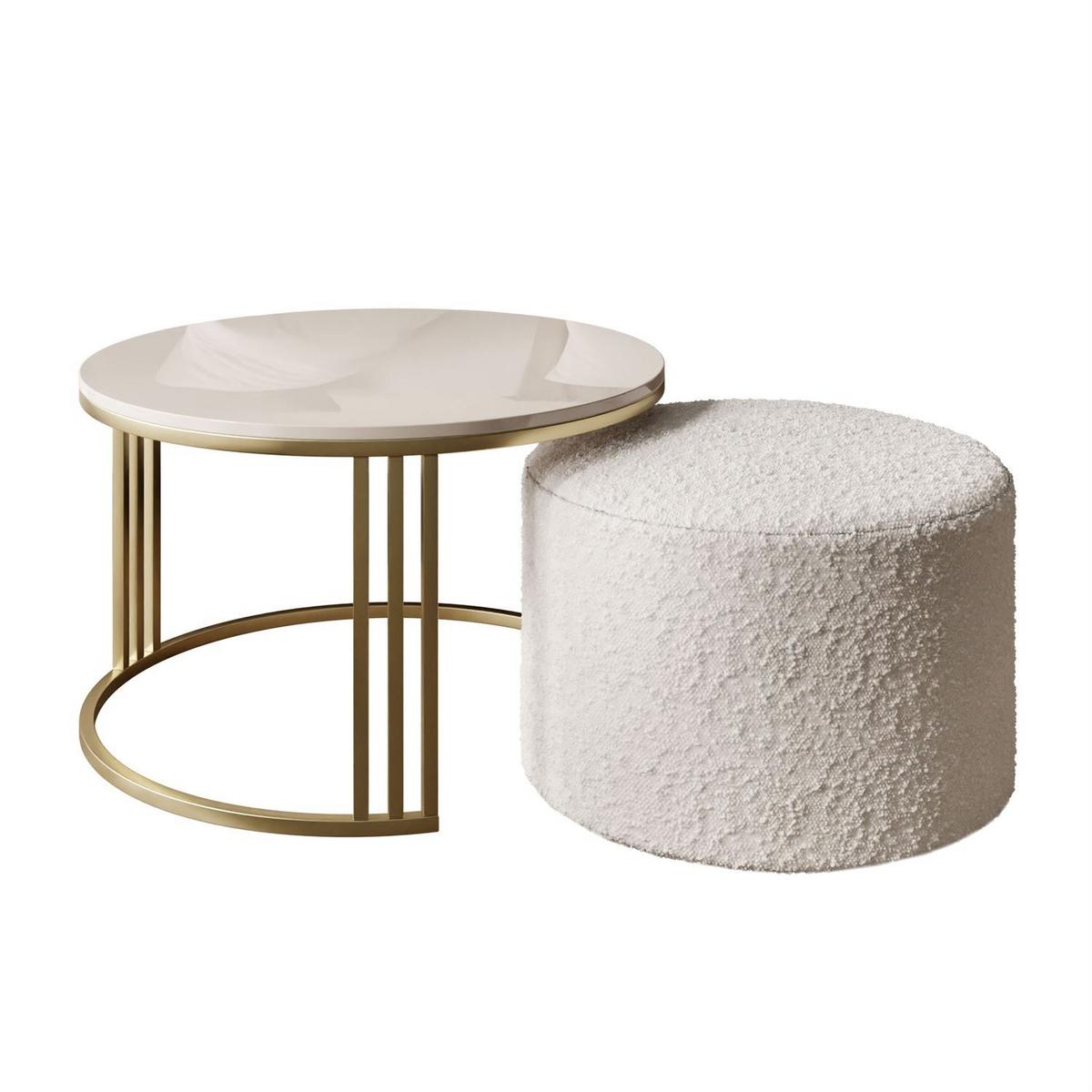 COUCHTISCH mit Hocker LORI Hochglanz gebürstetes Gold/glänzender Kaschmir/Coral 65 - Kaschmir, Metall (70/70/49cm) - Lookway