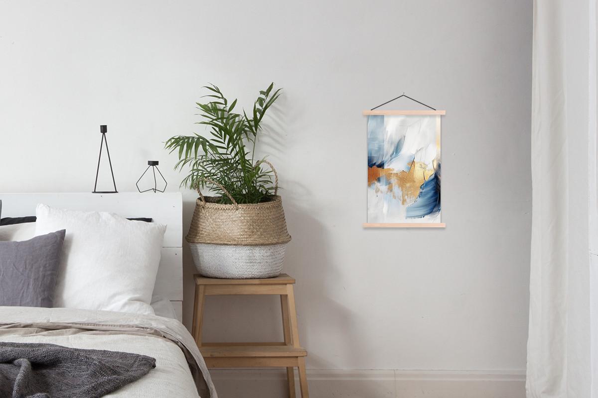 POSTER MIT MAGNETLEISTEN Gold - Blau - Aquarell - Kunst - Modern Deko Wohnzimmer 40x60 cm - Hellblau, Textil (40/60/0.15cm) - MuchoWow