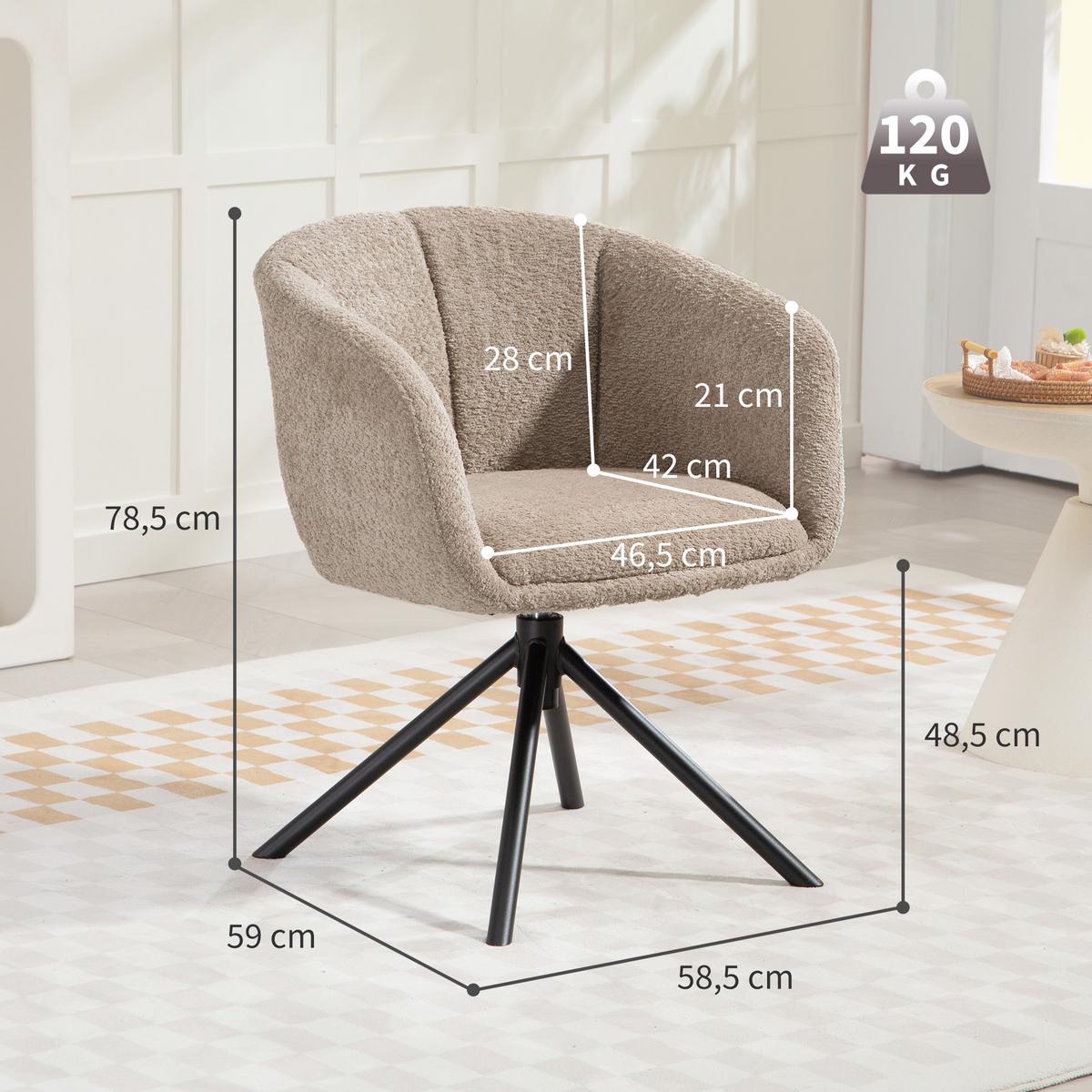 ARMLEHNENSTUHL Loungesessel mit Armlehne, 360° Drehfunktion, Leinenoptik, Hellbraun - Braun, Textil (58.5/78.5/59cm) - HOMCOM